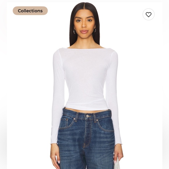 Aya Muse Tops - Aya Muse boatneck long sleeve tee in white Elegant White Long Sleeve Top